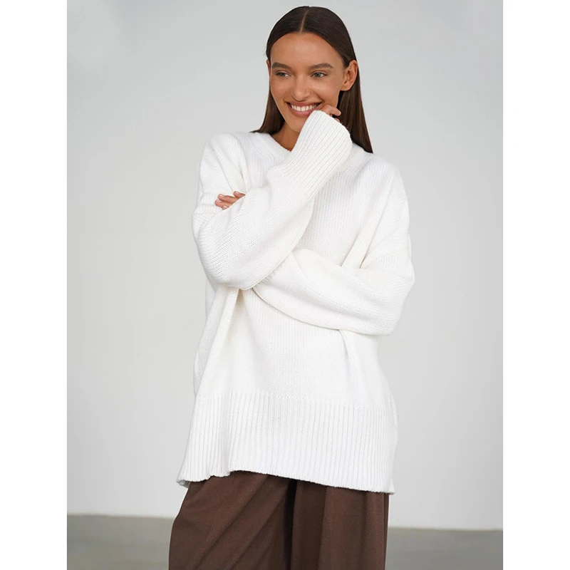 

Осень-зима 2022, новые мешковатые вязаные топы для девочек, женские пуловеры с круглым вырезом, свитера, женские модные термосвитера, одежда