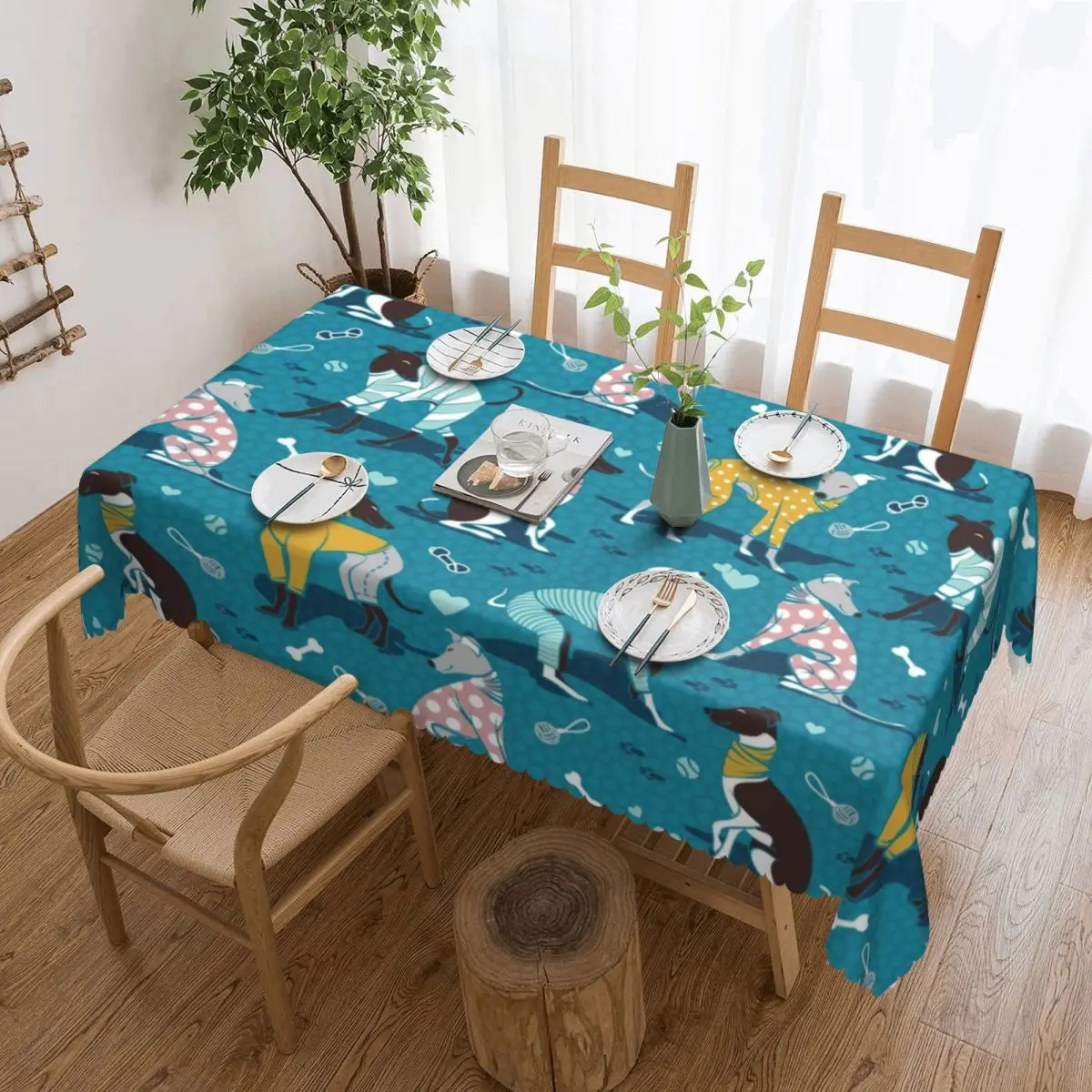 Rectangular Fitted Greyhound Dogwalk Table Cloth Waterproof Tablecloth Outdoor 45