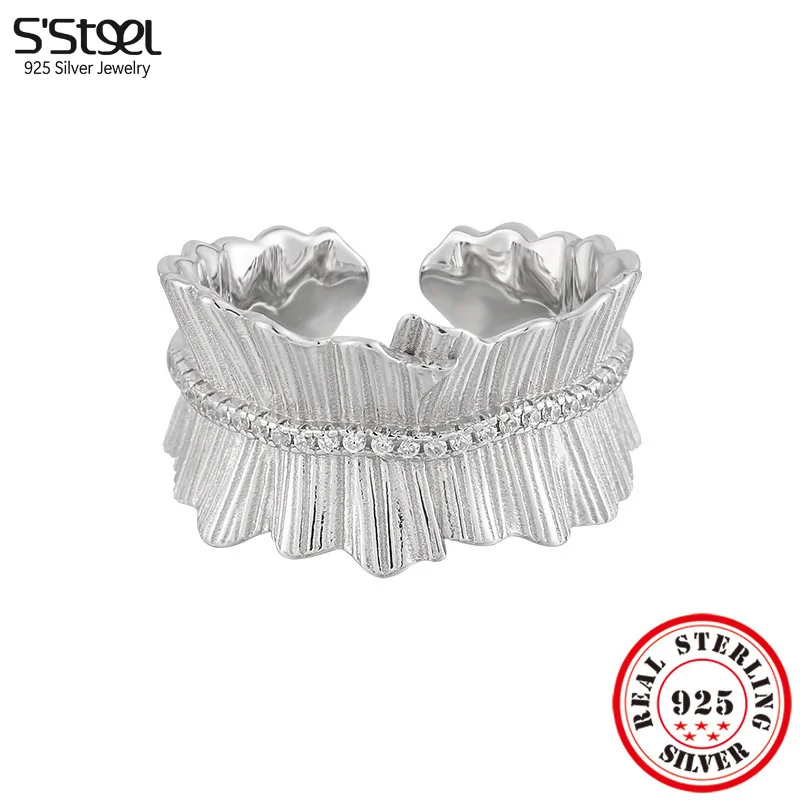 

S'STEEL 925 Silver Original Korean Irregular Skirt Design Adjustable Rings Women Matching Luxury Brand Accessories Jewelry