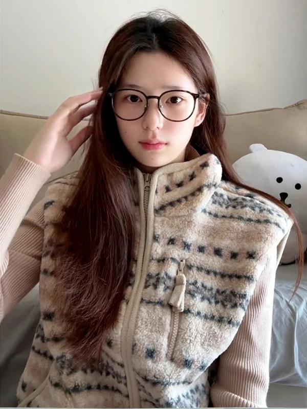 

American Retro Lamb Fur Vest Women's Autumn Winter New Sle Layering Fair Isle Jaet Top Comfortable Regular Thin