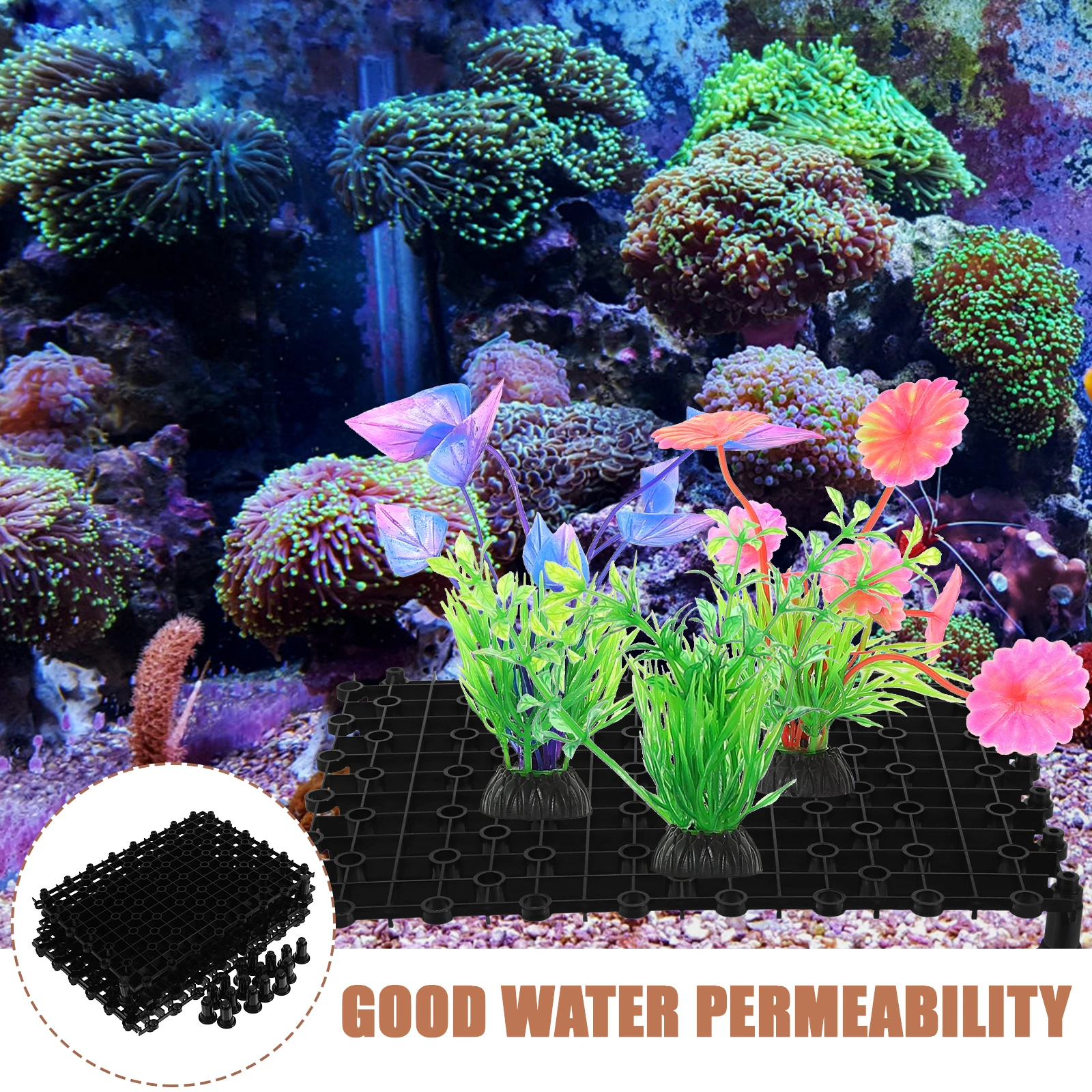 

5pcs Fish Tank Bottom Filter Plate Pvc Splicing Flat Permeable Safe Aquarium Accessories Fish Tank Filter Plate Nail Black