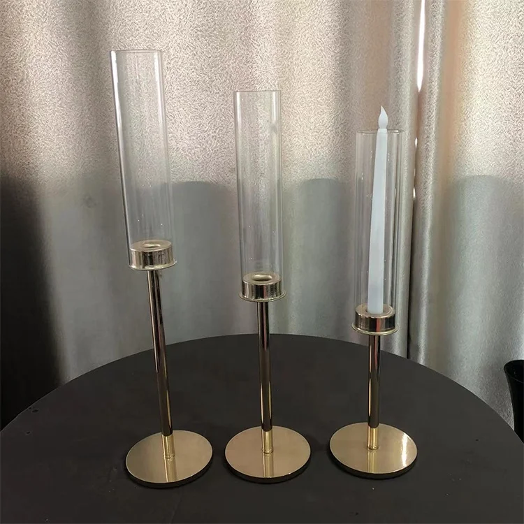 Golden Wedding Decor Glass Tubes Candle Holder Metal Candlesticks