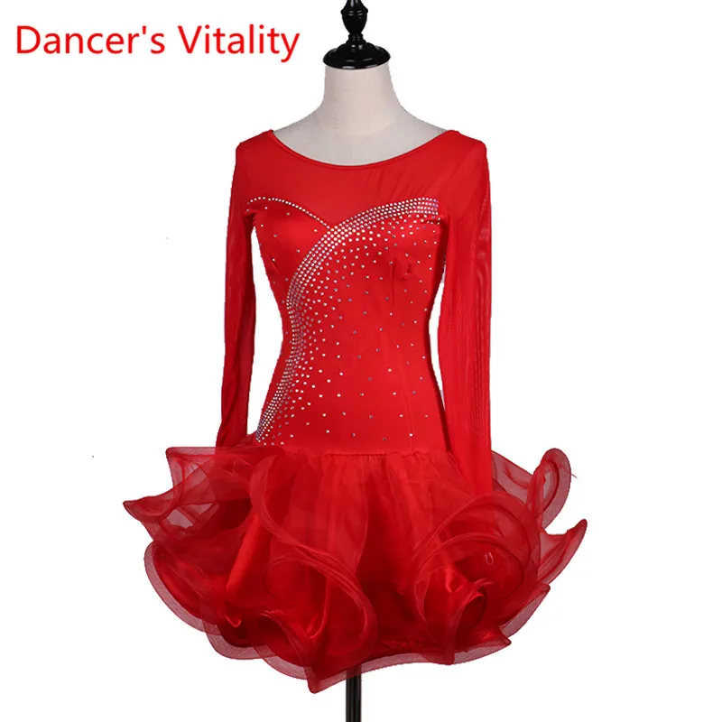 High grade diamond  wonen latin dance professional competition dress female adult new long sleeved dance costume