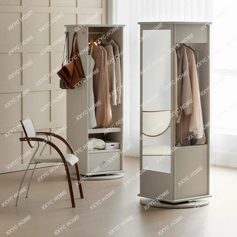 HHSimple Full-length Mirror Bedroom Coat Rack Rotating Full-body Floor Mirror Hanging Hanger