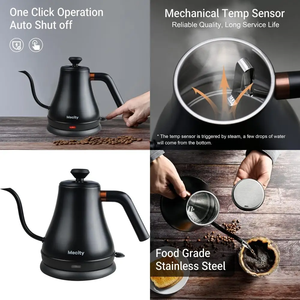 

Электрический чайник из нержавеющей стали с изогнутым изливом, 1000 Вт, 770 мл, автоматическое отключение, матовый черный