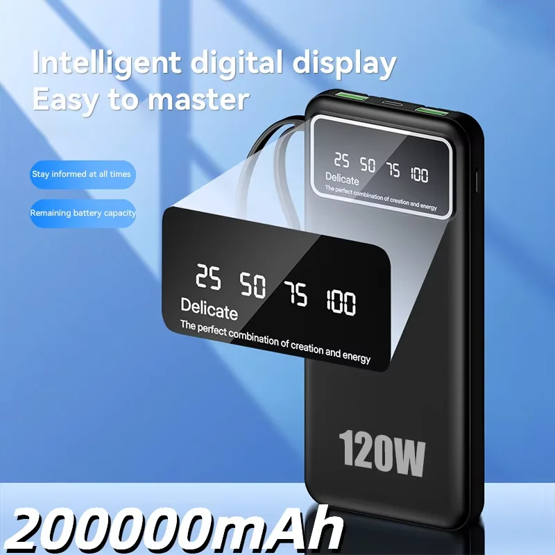 

120W Fast Charging Power Bank Portable 200000mAh Charger Digital Display External Battery Pack for iphone Android Samsung