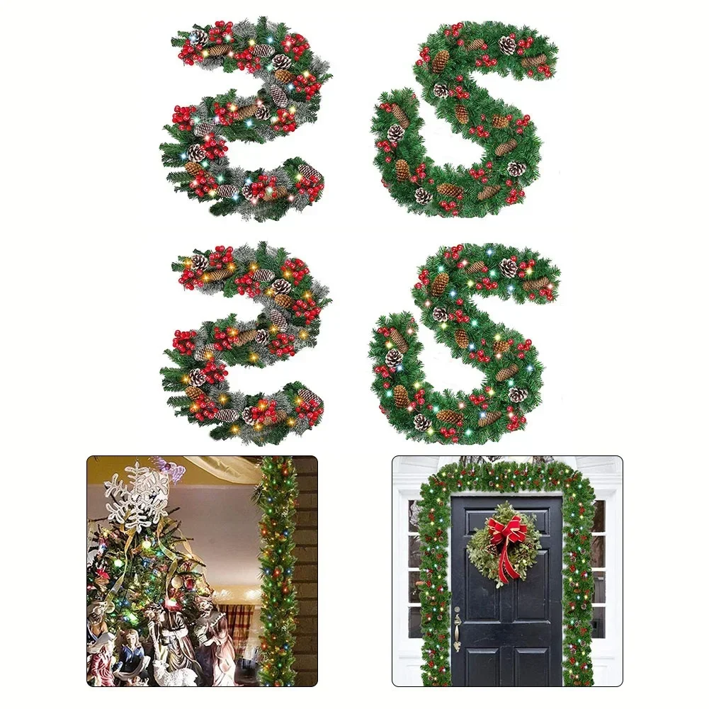 2.7M Christmas Artificial Green Garland Wreath Xmas Home Party DIY Christmas Decoration Pine Tree Rattan Hanging Decoration