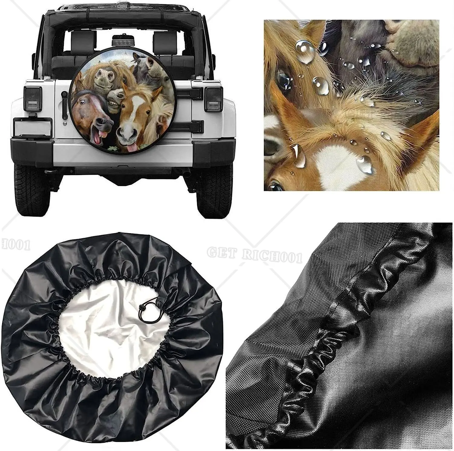 Funny Horses Selfie Spare Tire Cover Universal Waterproof Dust Proof Wheel Covers Fit for Trailer Rv SUV Camper Truck Travel