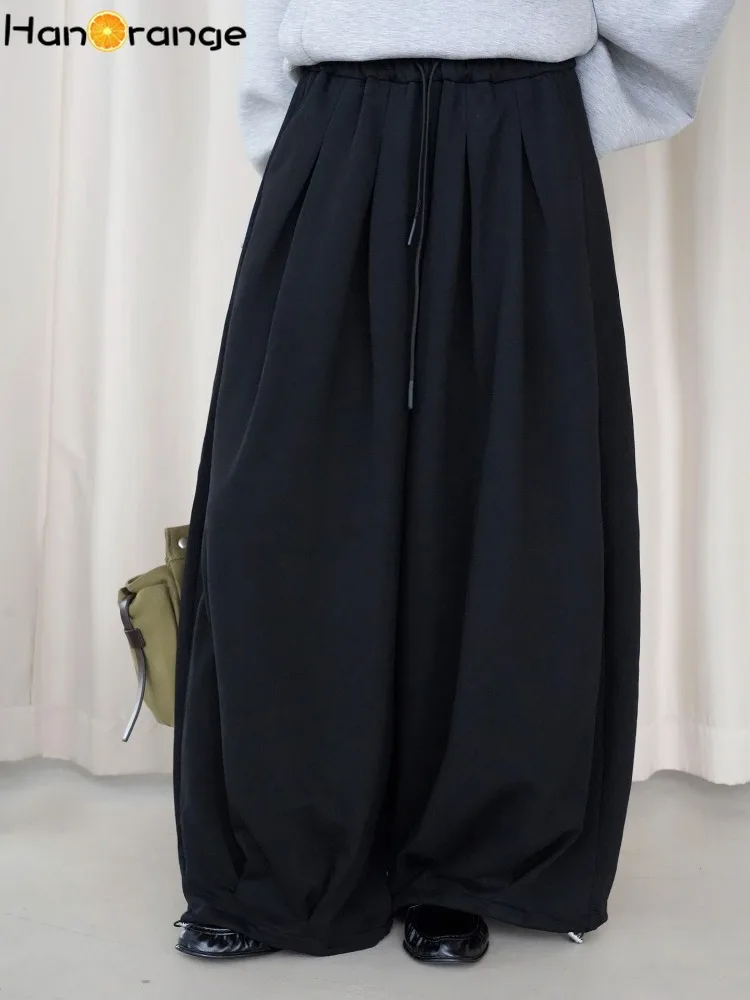 Women Casual Balloon Wide Leg Sweatpants, Elastic Drawstring Loose Trousers, 65% Cotton Soft Knit Daily Street Pants