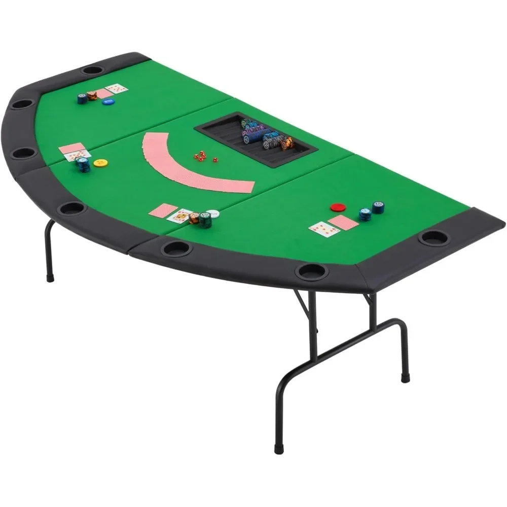 

82" Poker Table, 8 Players Foldable Blackjack Table with Dealer Spot, Casino Table with Cup Holder & Padded Rail