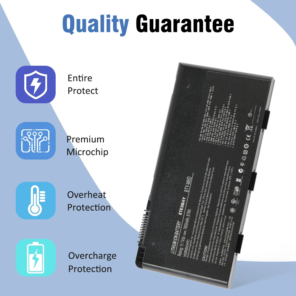 ETESBAY BTY-M6D Laptop Battery for MSI GT60 GT70 GX780R GX680 GX780 GT780R GT660R GT663R GX660 GT680R GT783R 11.1V 7800mAh