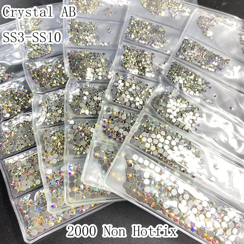 Crystal AB Mix Size Flat Back Glass Beads Non Hotfix Rhinestones Shiny Nail Charms Decorations Supplies Crystals For DIY Crafts