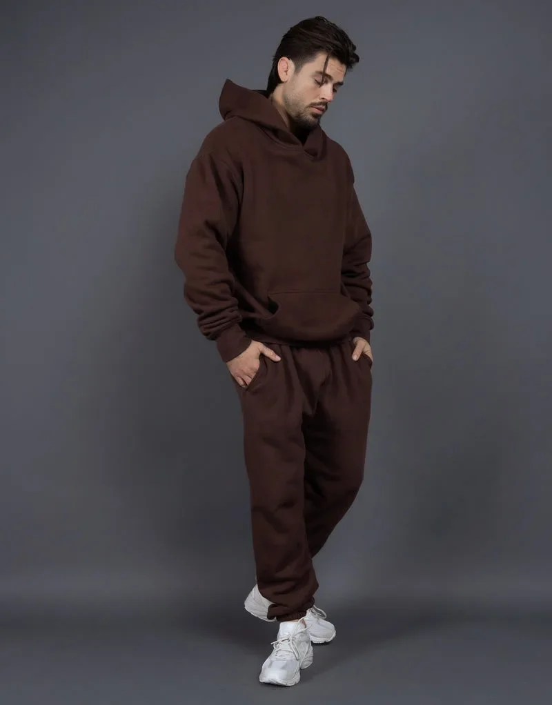 Aangepast logo herfst- en winterkatoen 60% polyester 40% pluche en verdikte heren- en damessweater met losse capuchon, tweedelige set