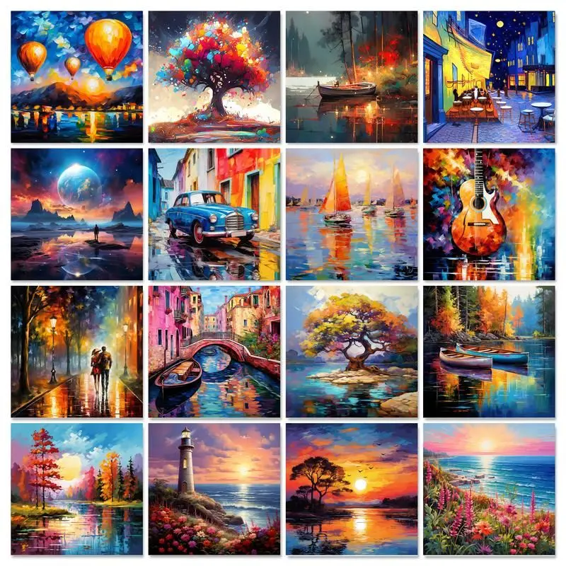 GATYZTORY Scenic Diamond Paintings City Cross Stitch Embroidery Aurora Landscape Mosaic 30x30cm Rhinestones Wall Decor