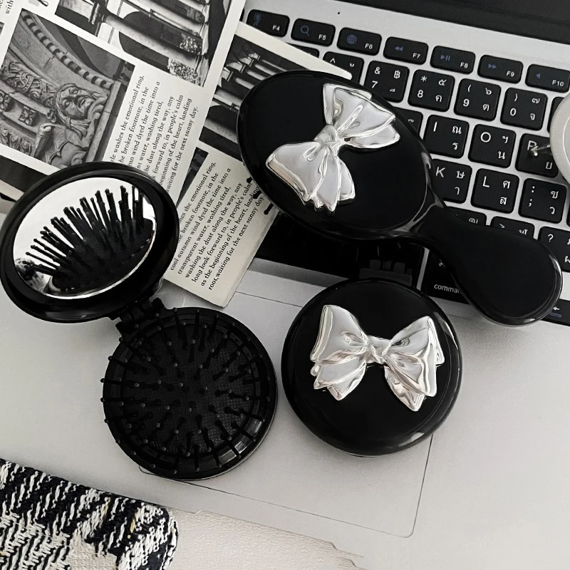 Cute Folding Airbag Comb With Mirror Silicone Cartoon Folding Combs Women Portable For Girls Travel Head Massage Relax Tools