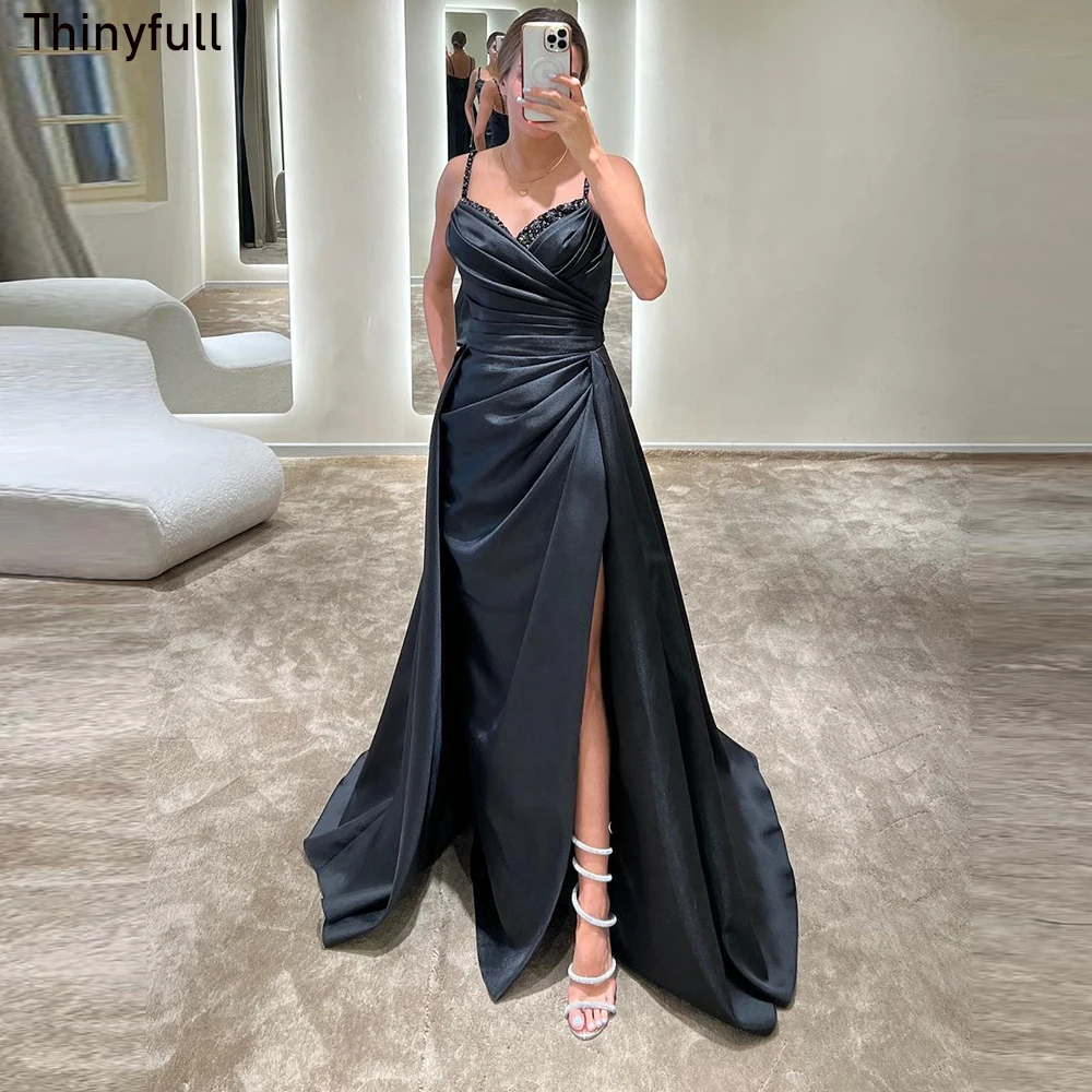 

Thinyfull Saudi Arabia Mermaid Prom Dress Sweetheart Spaghetti Strap Evening Party Dresses 2023 Satin Split Formal Events Gowns