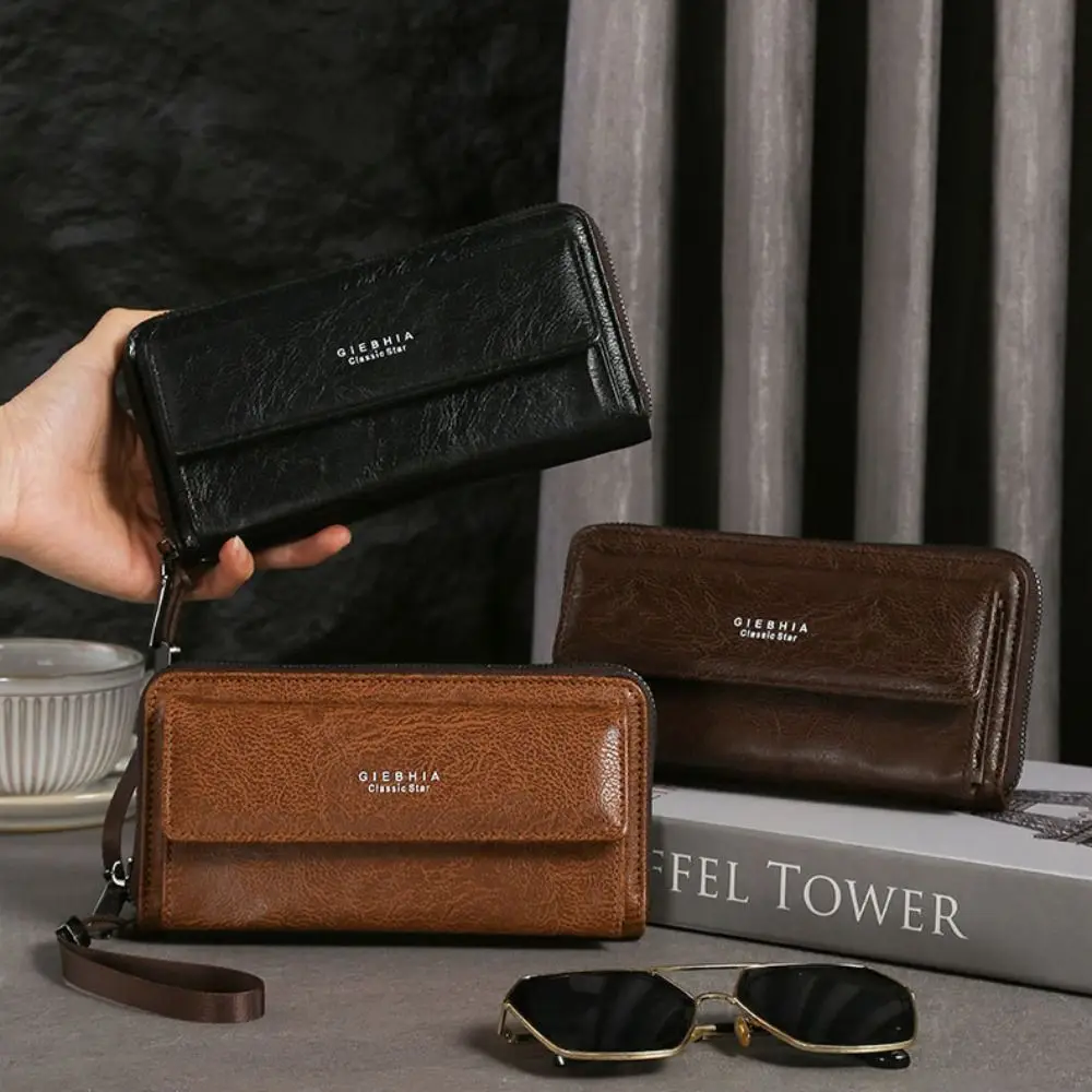 

Fashion Zipper Long Wallet Large Capacity Double Layer Clutch Bag Multi Card PU Handbag Men