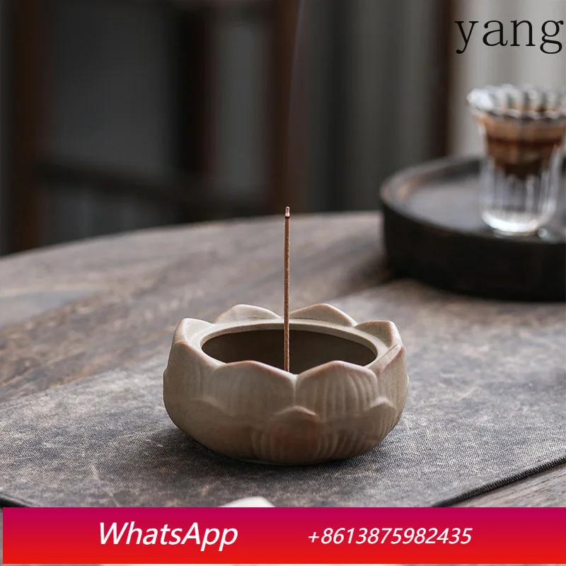 

LTT coarse pottery lotus flower connected to gray seat household line incense burner ceramic offering incense plate