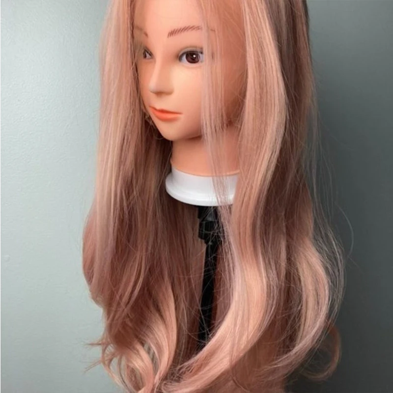 Pastel Roze Synthetische Pruiken Hittebestendige Rose Roze Kant Voor Pruik 10% Menselijk Haar Gemengde Lang Haar Golvend Pruik Cosplay pruik 180%