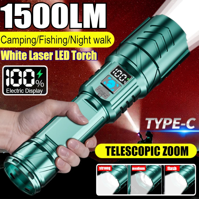 High Power ABS LED Flashlight Built-in Battery Type-C Charging 3 Modes Waterproof Portable Camping Hiking Emergency Lighting