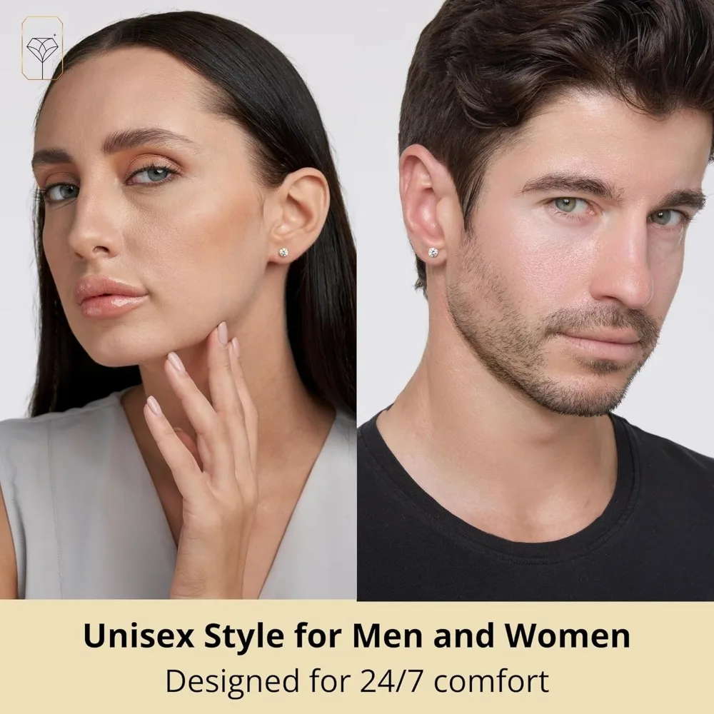 أقراط سوليتير مكعبة الزركونيا المستديرة من الذهب عيار 14 قيراط - ترصيع للجنسين مع تشيكوسلوفاكيا المضادة للتشويه، أقراط متينة وأنيقة للنساء