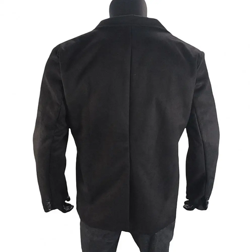 Plush Effect Suit Coat Men's Casual Lapel Suit Coat with Flap Pockets Long Sleeve Two-button Business Outerwear for Regular Fit