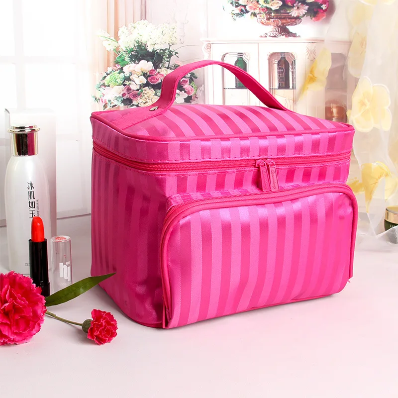  Large Capacity Woman Cosmetic Bags Striped Pattern Organizer Makeup Bag Folding Travel Toiletry Bag  Storage Beauty Bag