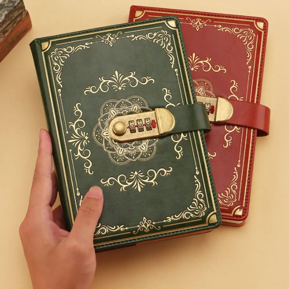 A5 100Sheets Journal Notebook With Lock Flower Cover PU Leather Personal Notebook Line Paper Embossed Design