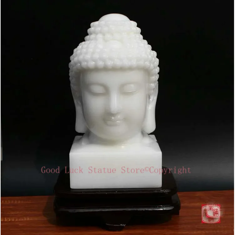 Large 30CM Home family Decorative Buddha Talisman Blessing safe GOOD Luck Sakyamuni Buddha white Jade carving Sculpture statue