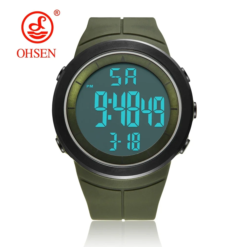 Digital Mens Watches OHSEN Green Waterproof Sport Tactical Watch for Men Large LED Dial Fashion Military Wristwatch Reloj Hombre