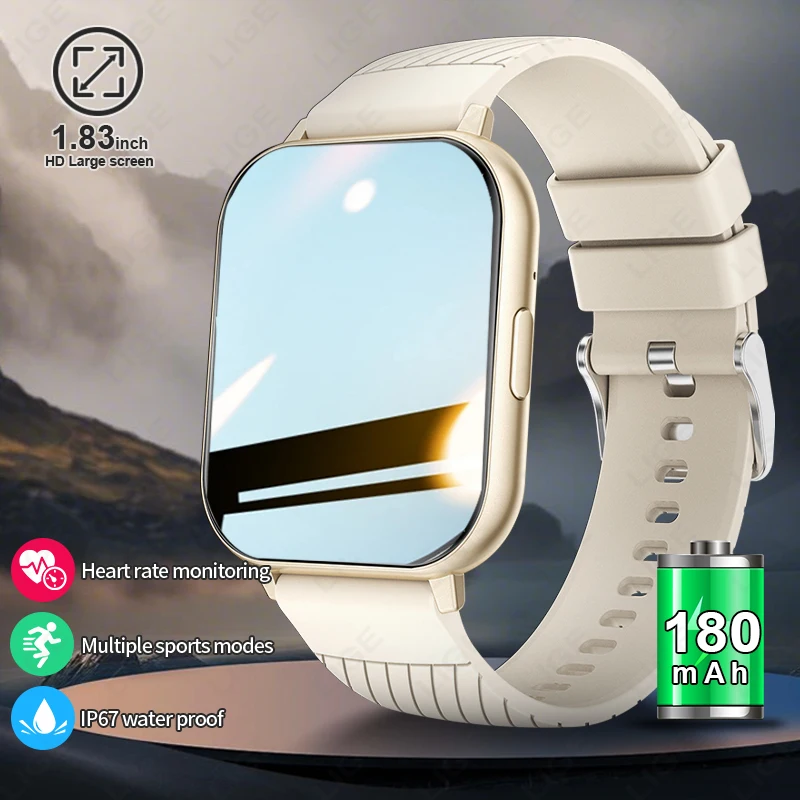 

LIGE 1.83” HD Screen Custom Watch Face Smart Watch Women Waterproof Sport Ladies Watches BT Call Health Monitor Women Smartwatch