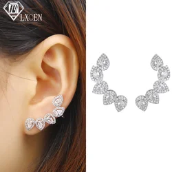 Luxury Water Drop Pear Cubic Zircon Cuff Stud Earrings for Women Fashion Flower Shape Stud Earrings Bridal Wedding Jewelry Gift