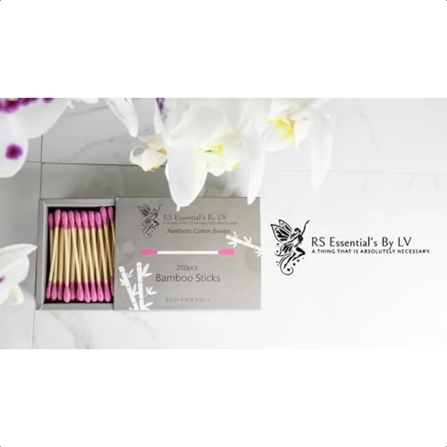 : 미적 면봉 스틱 귀 면봉 대나무 면봉 5가지 다채로운 색상의 면봉 200개입 핫핑크