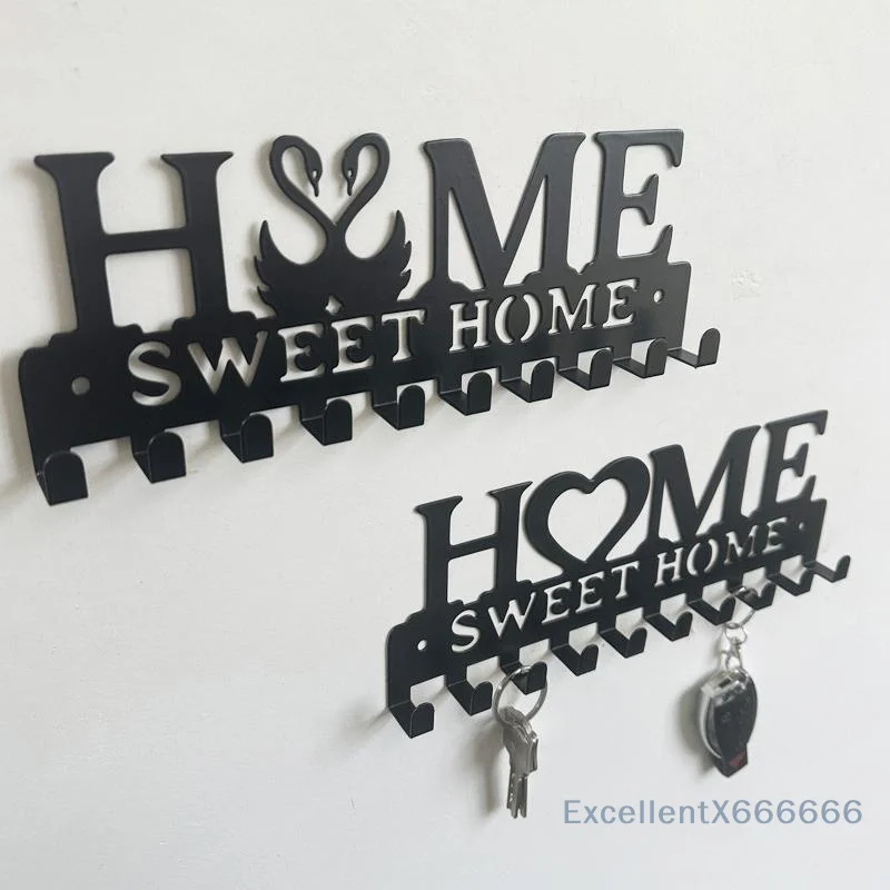 Wall Mounted Black Metal Key Holder with Lovely Cartoon Patterns Multi Hooks for Entryway Store Entrance Key Storage