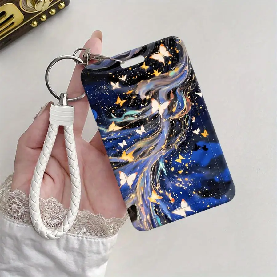 Galaxy Butterflies 1Pc Card Holder Retractable Credit Card Holders Holders Child Bus with lanyard Bank ID Badge Cover Case