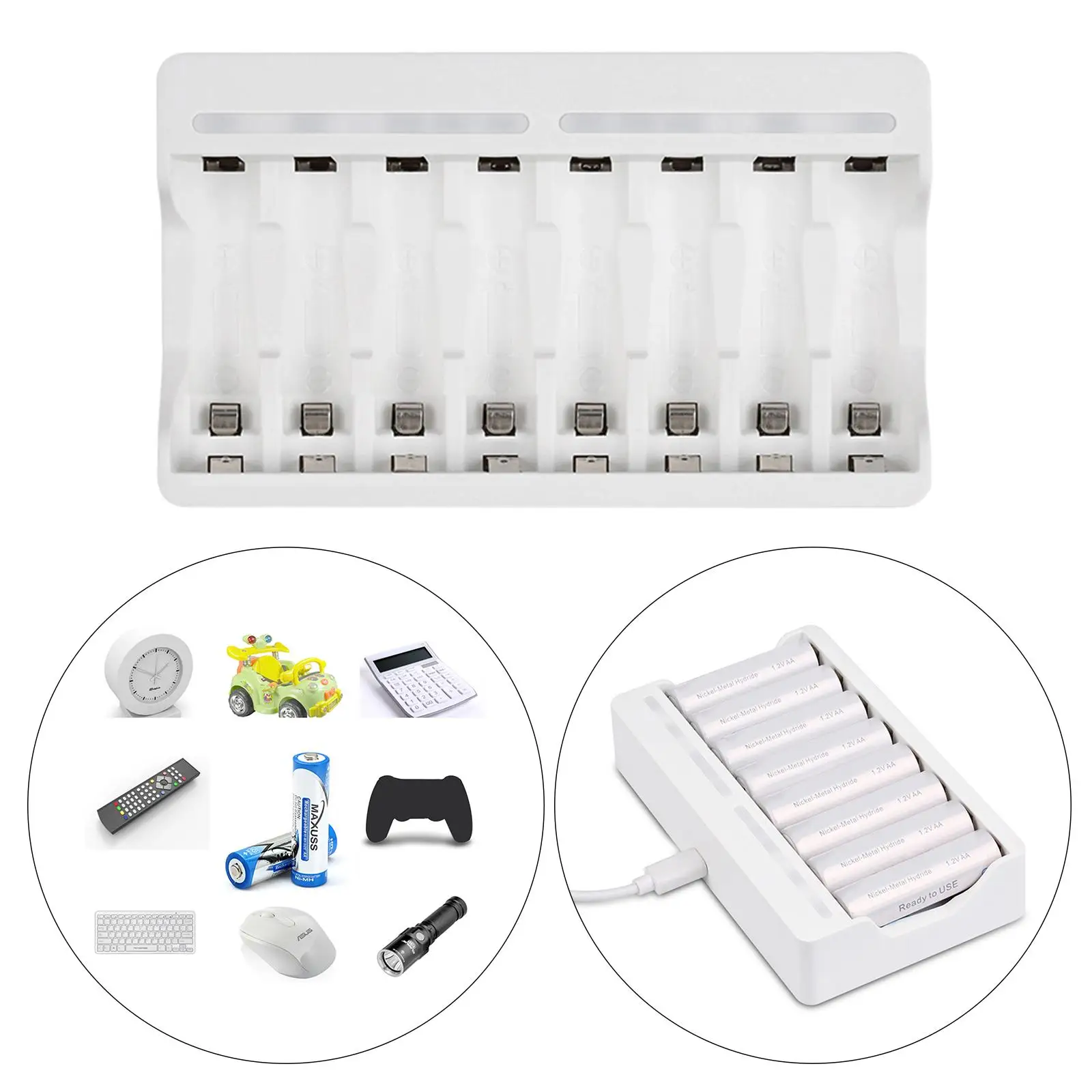 AA AAA USB Battery Charger 8 Bay Slots for Ni-MH NiCD Rechargeable Batteries