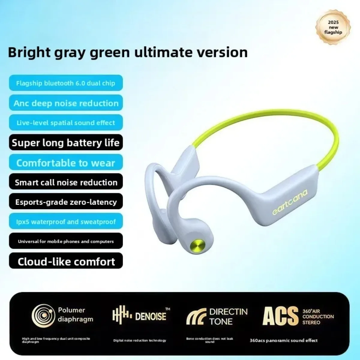Fone de Ouvido SONY X8 com Condução Aérea, Bluetooth 5.3 Sem Fio, Fones de Ouvido por Condução Óssea, Headset para Esportes ao Ar Livre com Microfone e Gancho de Orelha