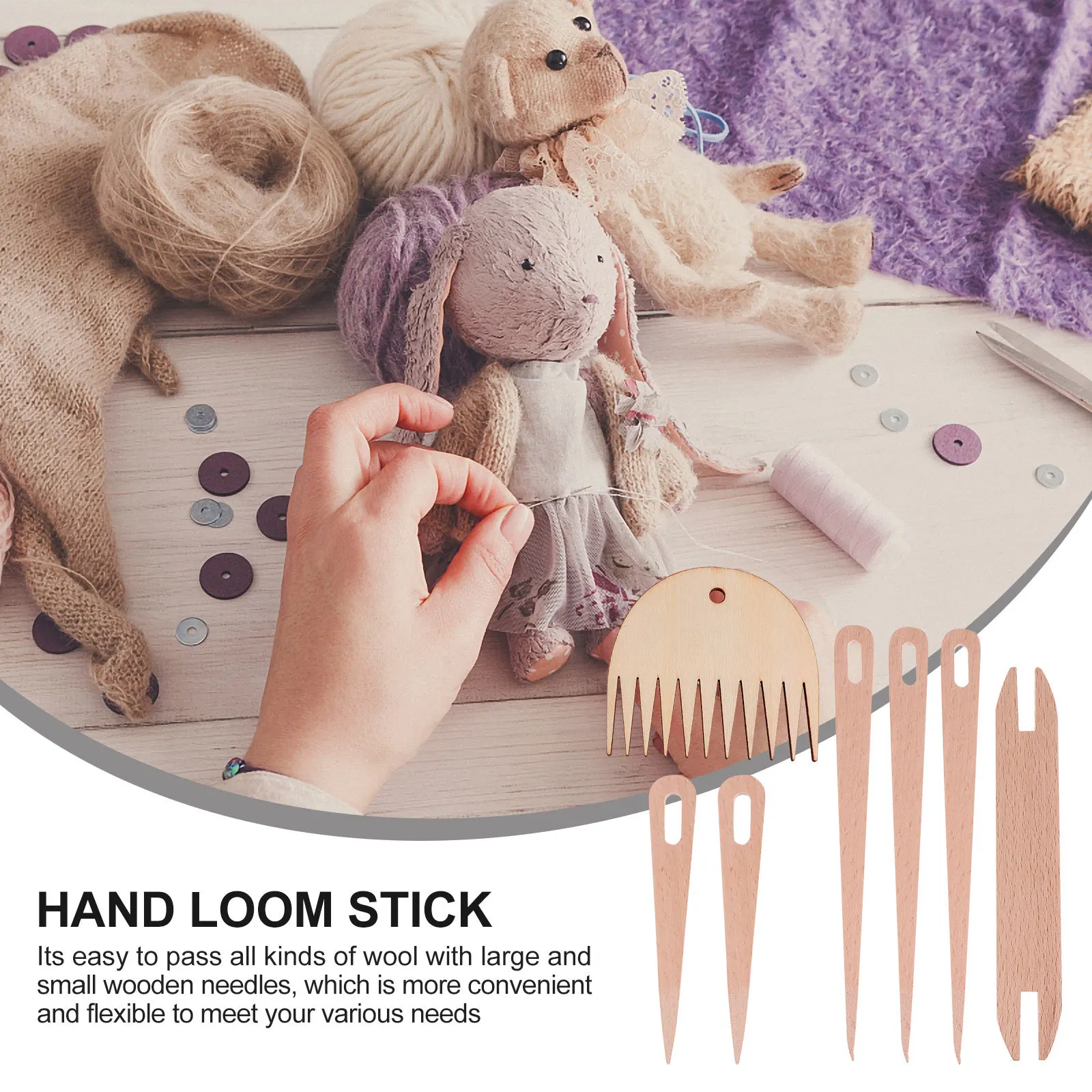

1Set Hand Loom Stick Set Highquality Wooden Knitting Needle Weaving Supplies Comfortable Grip Tapestries Sweaters Hats Scarves