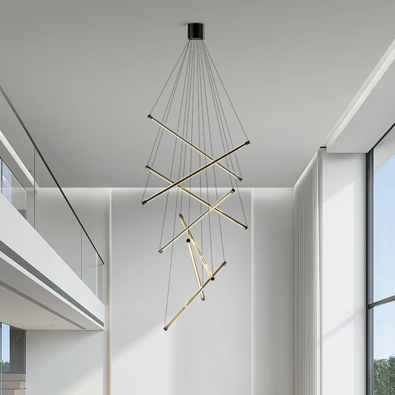 

Minimalist Duplex Hollow Living Room Chandelier Modern Simple Villa Stair Line Light Creative Nordic Restaurant Light