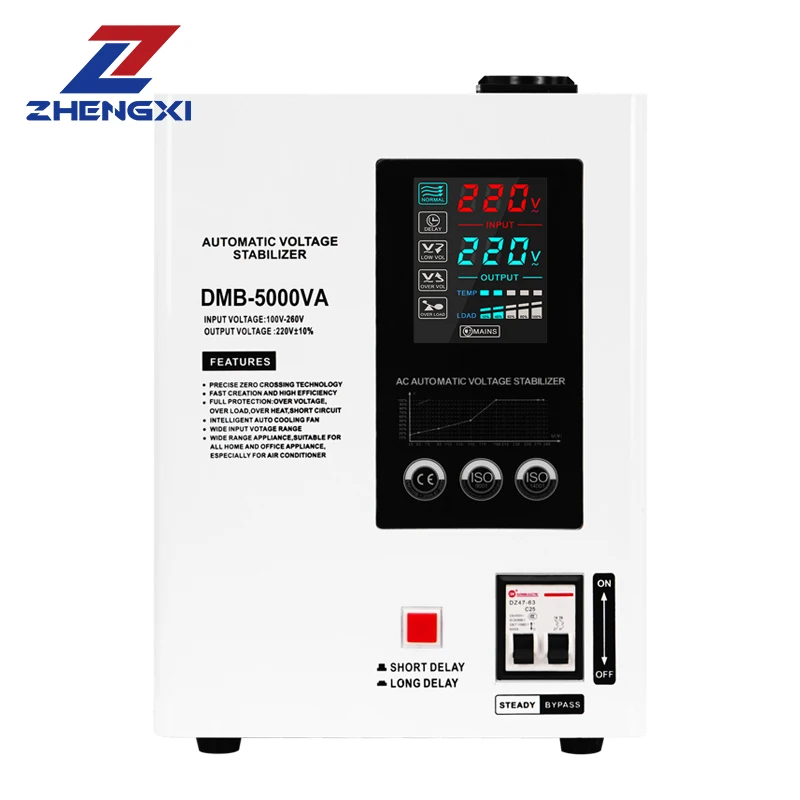 Automatic 5KVA 8KVA 10KVA Voltage Stabilizer Single Phase 220V AC Regulator with LCD Display Relay Control Whole House SVC Use