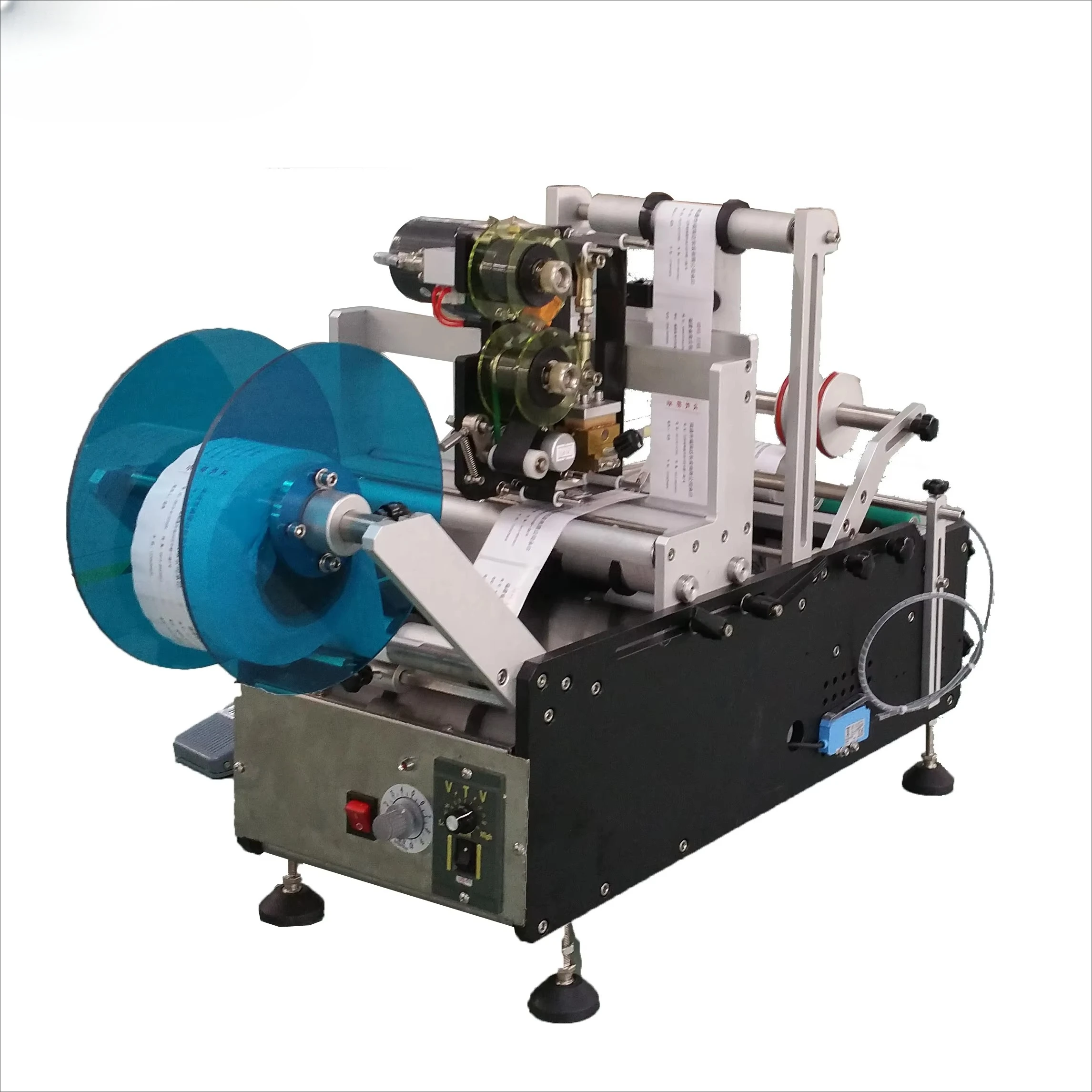 NY-824 Desktop Semi Automatic Self Adhesive Sticker Labeling Machine For Different Round Bottles Jars Containers Label Pasting