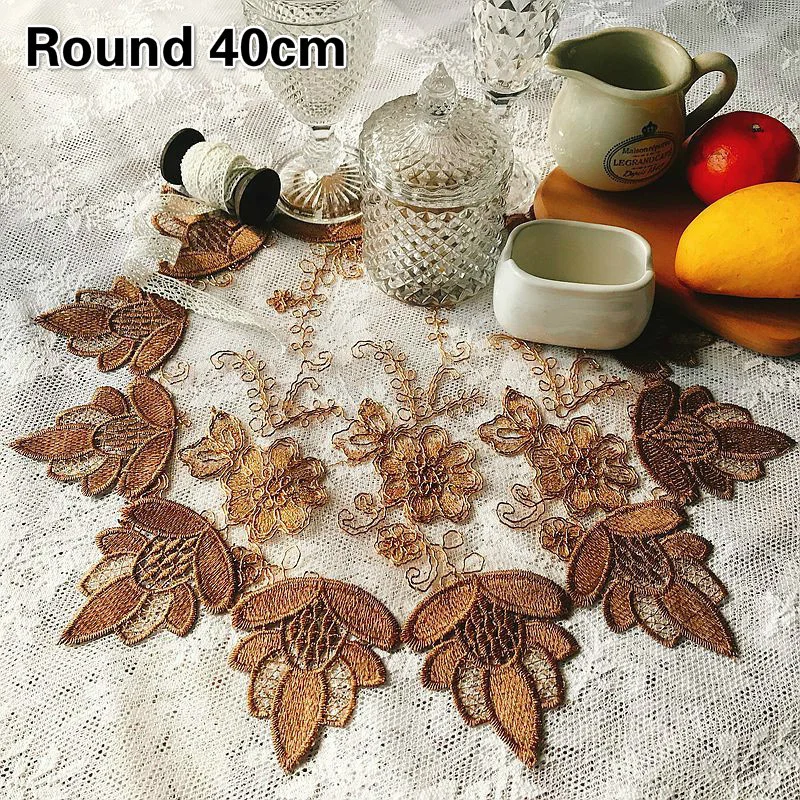 European Pastoral Round Embroidered Maple Leaf Lace Placemat Coaster Bedroom Study Food Fruit Plate Dust Cover Party Decoration