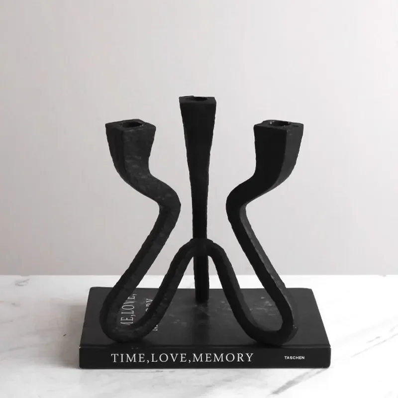 Modern Black Candlestick Holder Simple Metal Candelabra for Dining Table Centerpiece Luxury Home Decor Living Room Ornament