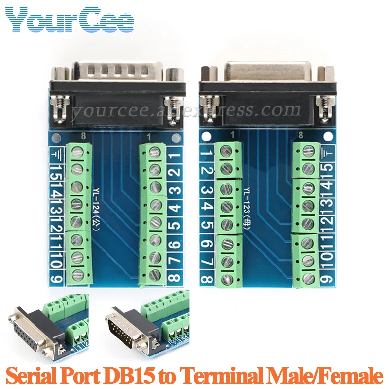 DB15 D-SUB 15pin Adapter Board Module Serial Port Conversion Plate Line Terminal Breakout RS232 Socket Plug Female Male