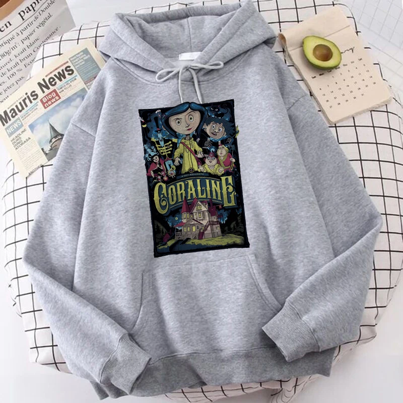 Funny Coraline Gothic Hoodies Halloween Graphic Harajuku Hooded Men Women Vintage Y2k Sweatshirts Pullovers Streetwear Clothes