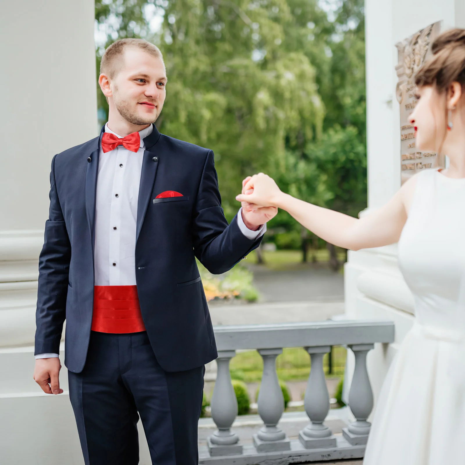 

3Pcs Satin Cummerbund Bow Tie Pocket Handkerchief Set Adjustable Elegant Formal Suit for Weddings Proms Parties