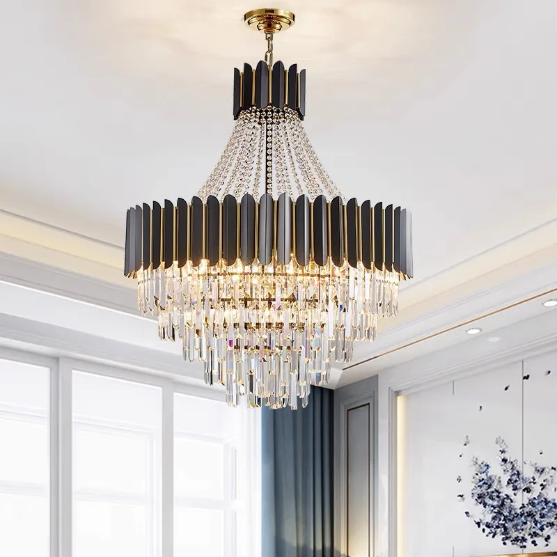 Home Deco Crystal Collection LED Black Gold Chandelier Lighting Lustre Hanging Lamp Suspension Luminaire Lampen For Dinning Room