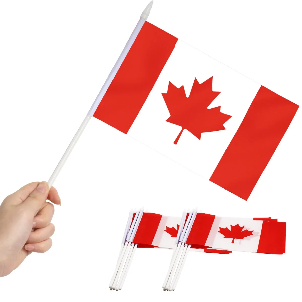 12PCS Canada Mini Flags 14x21cm Handheld Small Canadian Flags on Stick for Canada Day Sports Party Parade Decoration