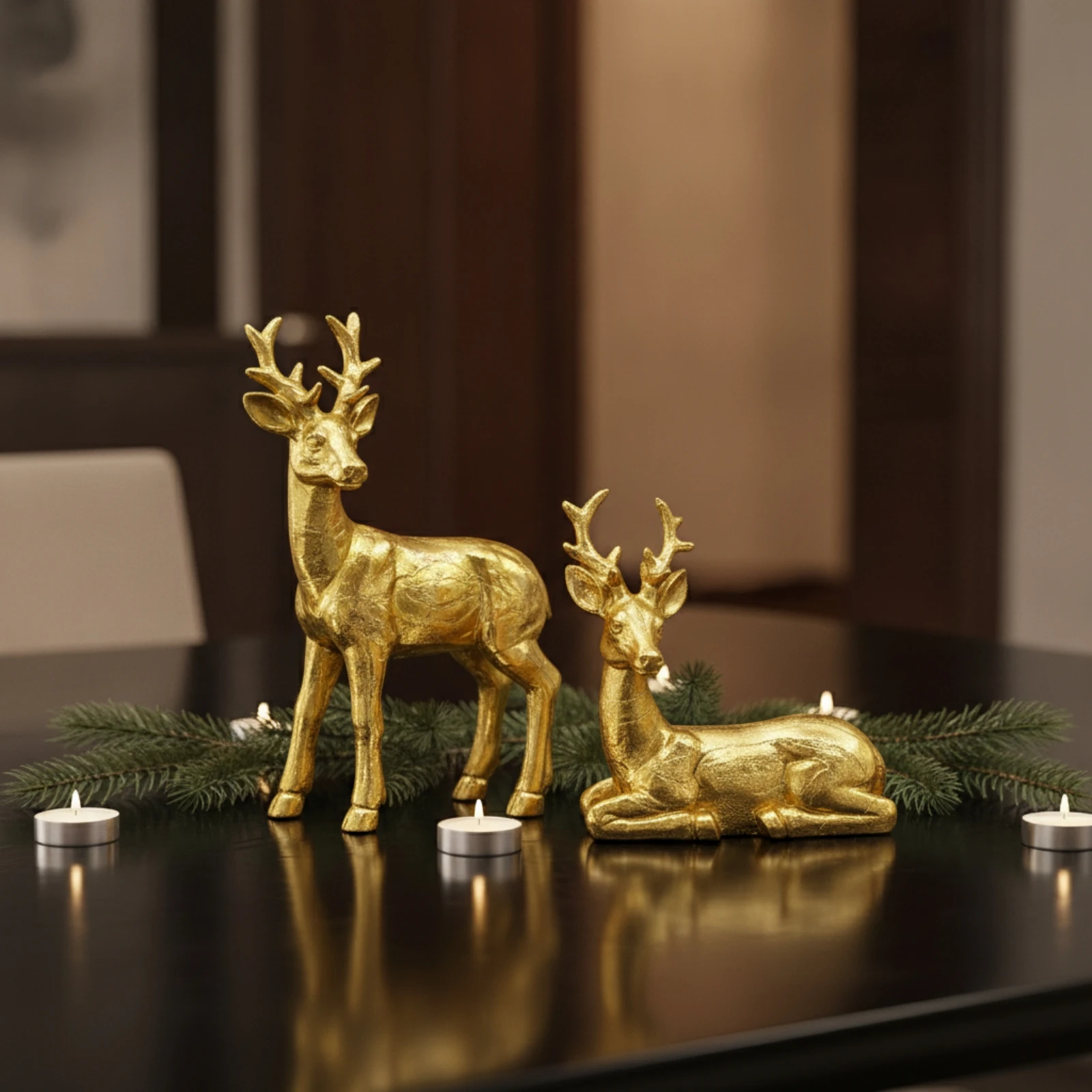 Deer Figurines Elegant Deer Statues Stag Figurines Festive Wildlife Sculpture Sculpted for Mantel, Shelf