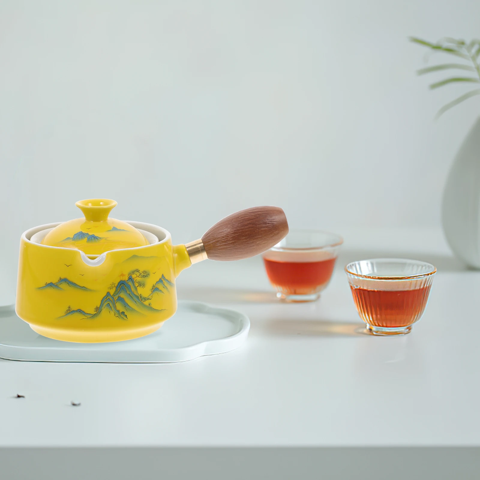

Ceramic Teapot Degree Ceramic Teapot Rotation Side Handle Yellow Single Cup Easy Cleaning Kitchenware Household Tea Pot